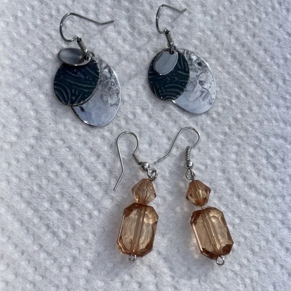 2 Pairs Drop Dangle Earrings Jewelry For Women Peach Colored & Blue/Green - Picture 4 of 7